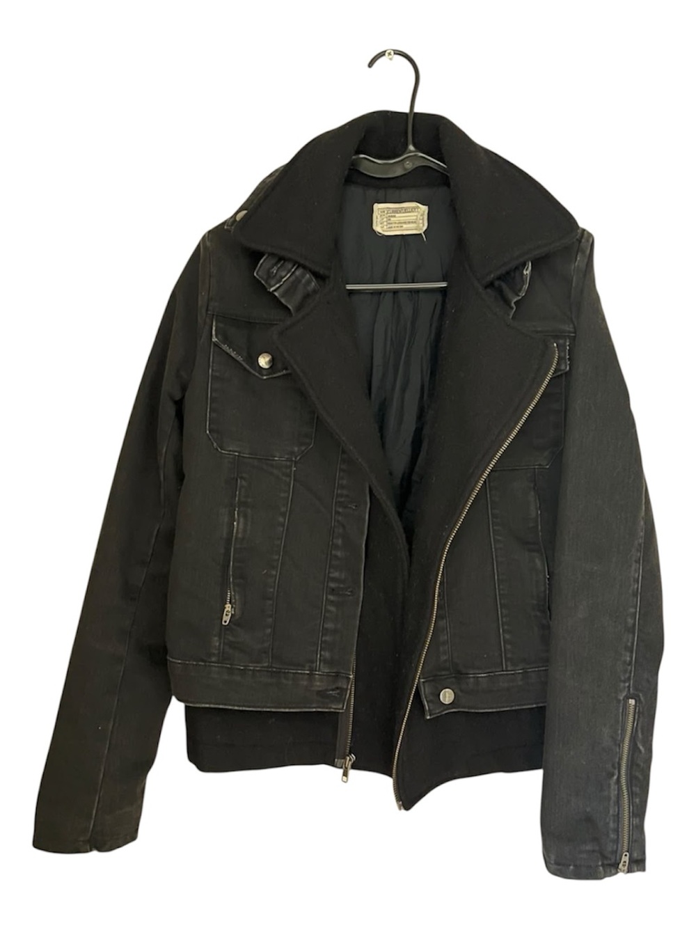 Current/Elliott The Studio Denim Wool Travertine Black Layered Jacket